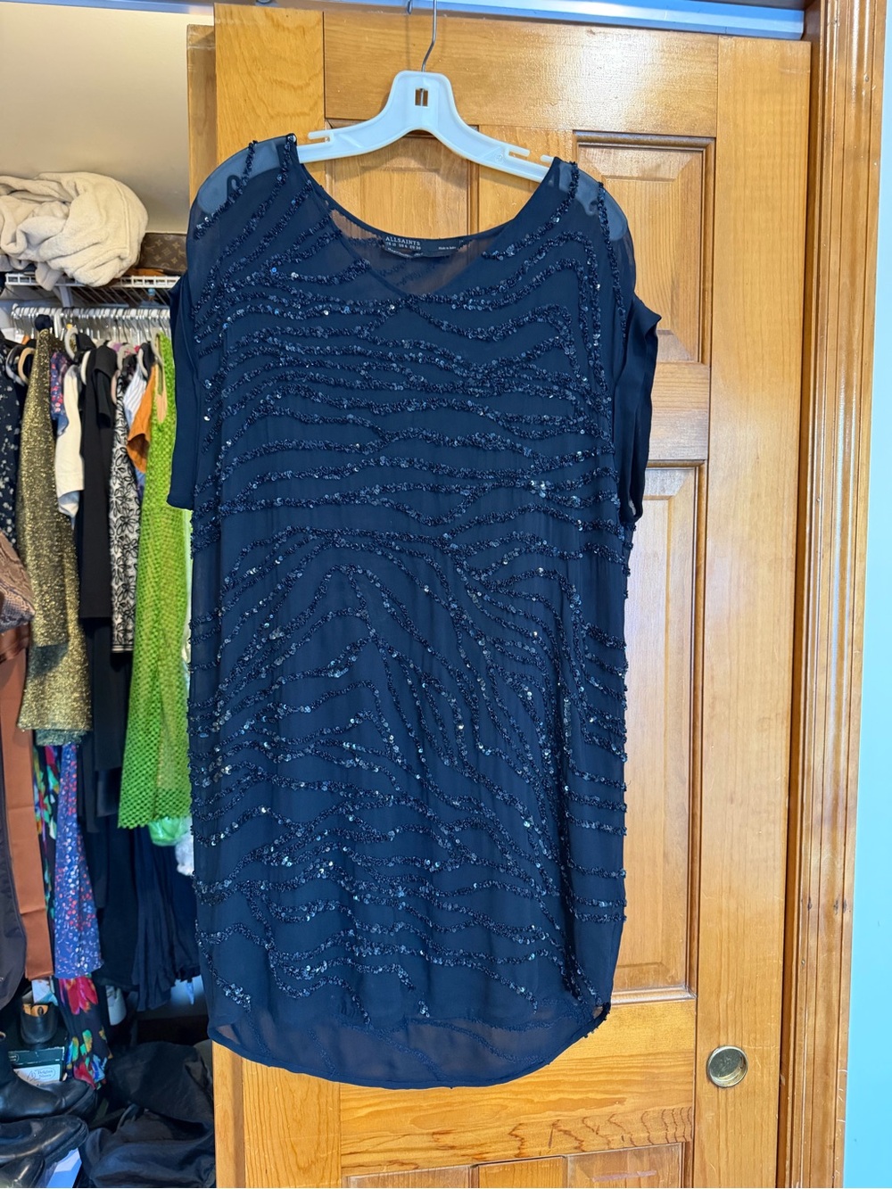 All Saints Black Hand Beaded Sequin-Embellished Mini Dress